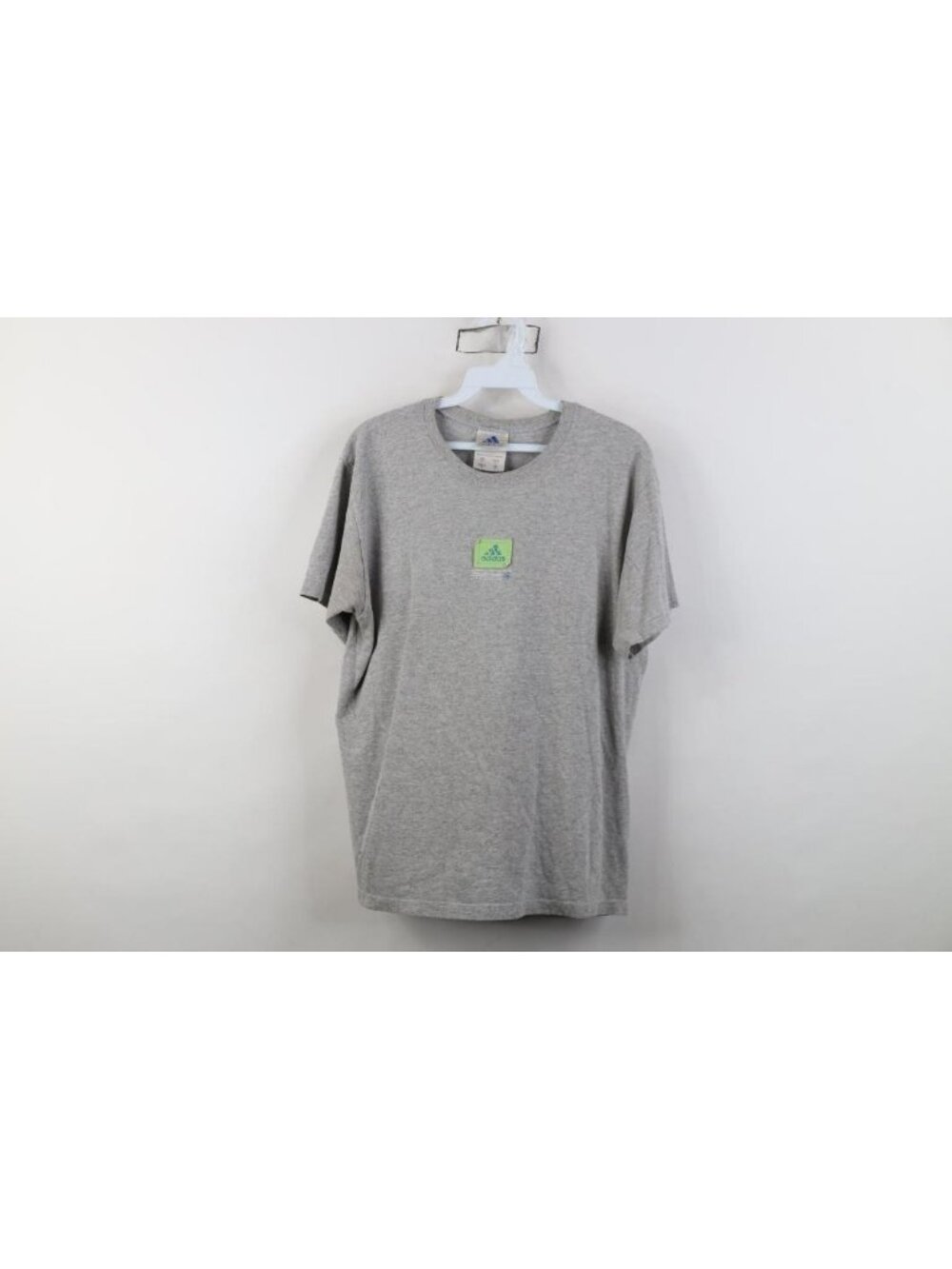 Vintage 90s Y2K Adidas Womens Large Distressed Spell Out Box Logo T-Shirt Gray